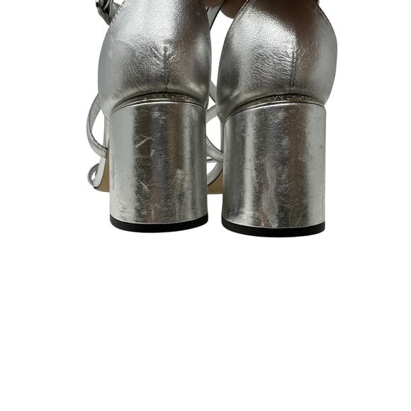 Jimmy Choo Rheea Metallic Block Heel Sandals Womens Size 37 US 7 Silver *READ - Picture 6 of 9